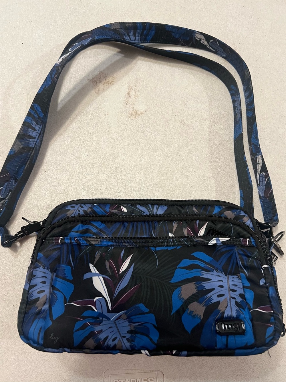 Lug Floral Crossbody Bag Adjustable Strap Multi Compartments Blue Purple Black